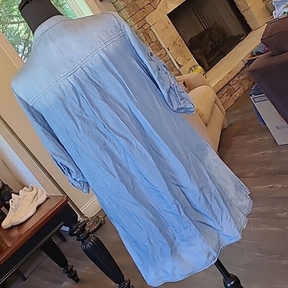 Twelve Blue Bamboo/Cotton Blend Quarter Sleeve Tie Front Mini Dress - Picture 2 of 11